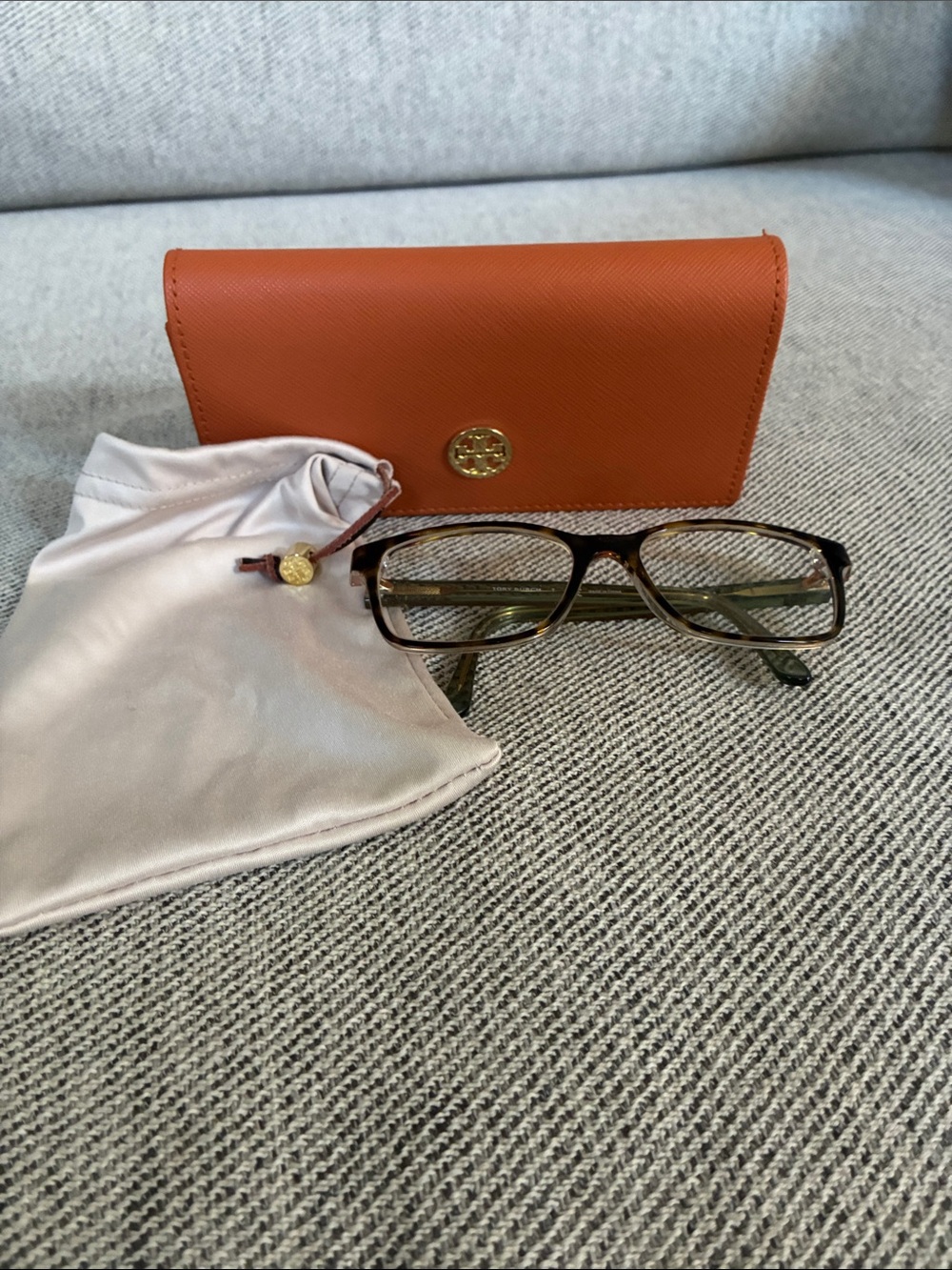Tory Burch Orange Saffiano Glasses Case with Soft Cleaning Pouch